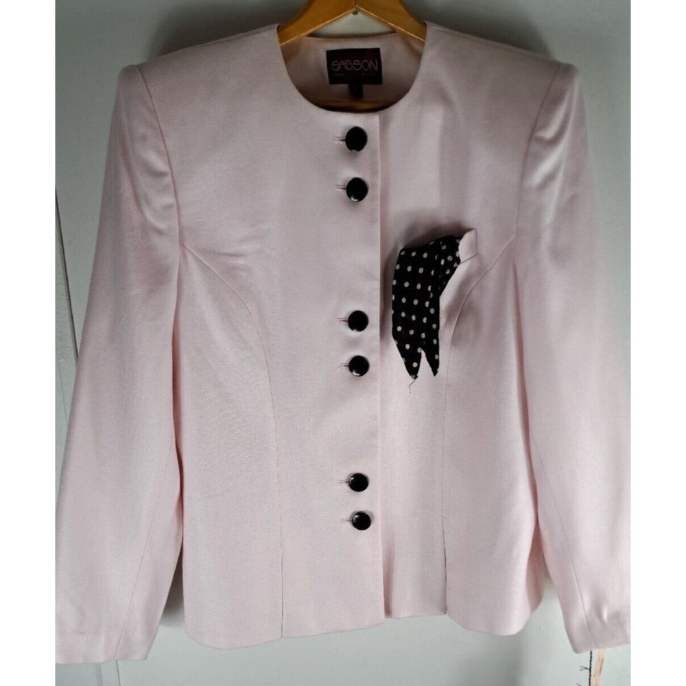 Womens Vintage Sasson Blazer Light Pink W Black Buttons NWT NEW 1980s Size 16